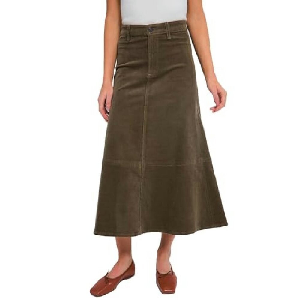 Corduroy Midi Skirt High Waist A-Line Button Front Winter Casual - Picture 2 of 8